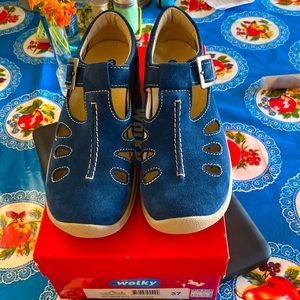 Fisherman Wolky Smiley Suede Sandals Denim Blue Oiled Suede. New in the box.